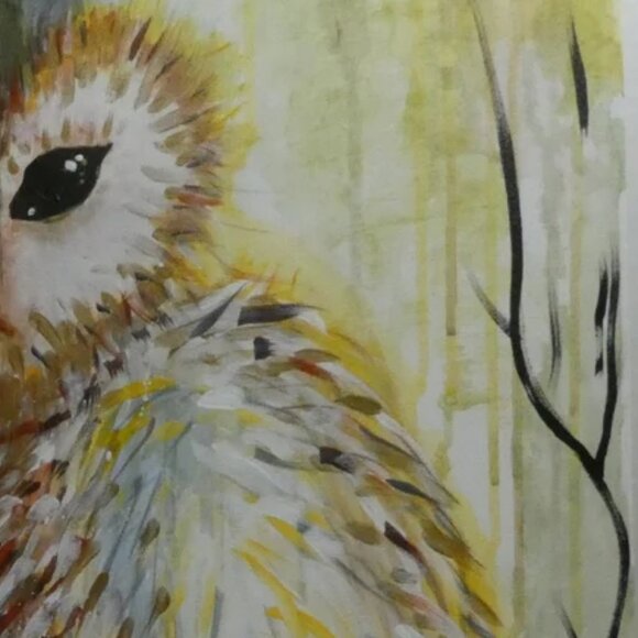 Acrylic Painting OWL in the Woods Impressionism Expressionism Original by Artist - Picture 6 of 9